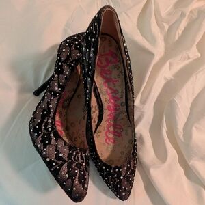 Betsey Johnson Black Lace Pointed-Toe High Heels Sz 8